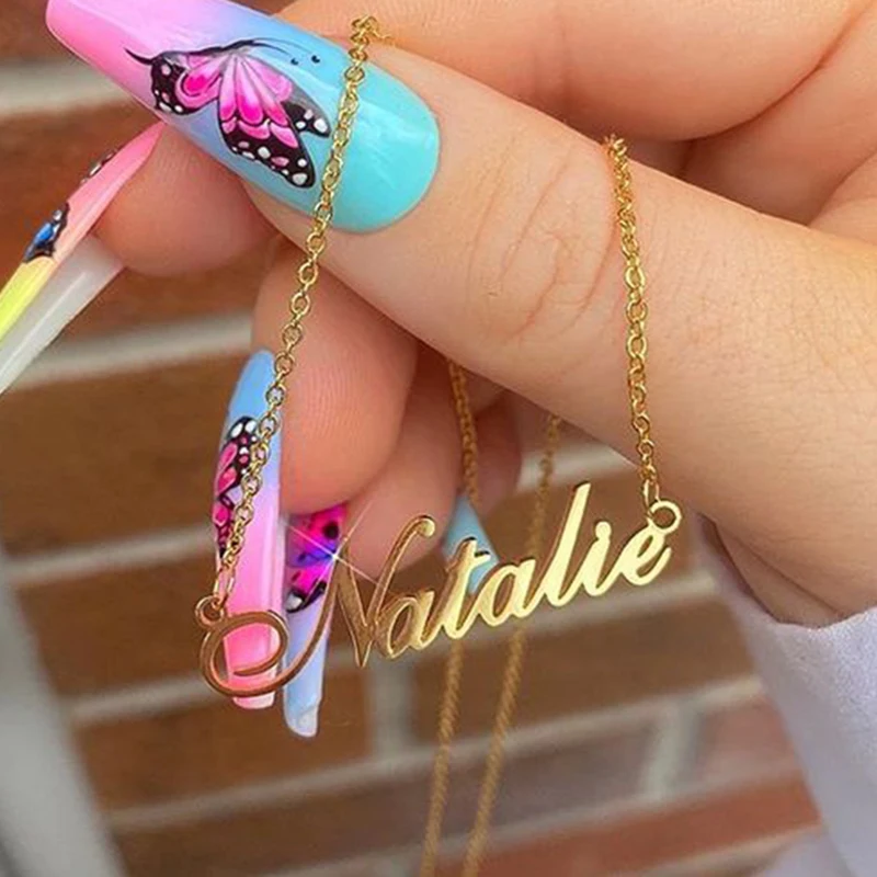 

Custom Name Necklace Stainless Steel Personalized Mirror Surface Gold Choker Necklace Pendant Nameplate Gift Drop Shiping