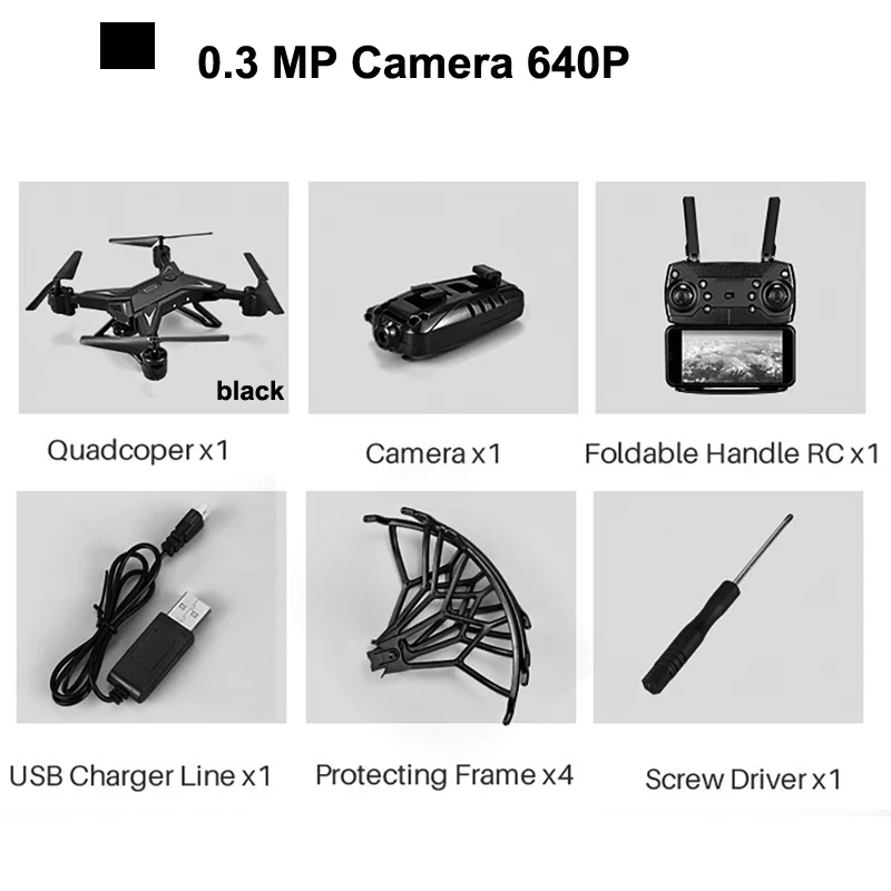 black 0.3MP camera Радиоуправляемый вертолет Дрон 4K с камерой HD 1080P wifi FPV RC Дрон Профессиональный складной Квадрокоптер 20 минут работы от батареи RTF светодиодный - Цвет: black 0.3MP camera
