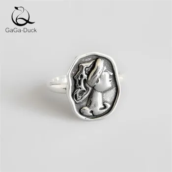 

European Style Hot Popular Creative Retro Queen Portrait 925 Sterling Silver Fashion Jewelry Avatar Embossed Opening Rings R415
