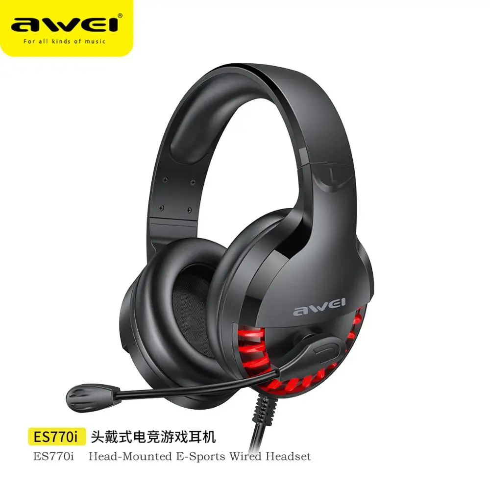 AWEI ES 770i Wired Professional Led Light Game Headphone With Microphone For PC Computer Game Stereo 7 1 Bass Sound 50mm Speaker