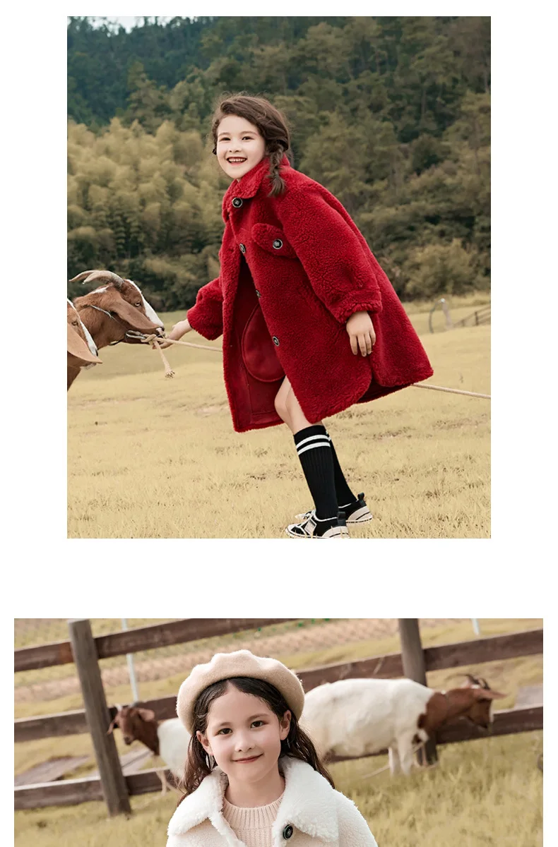 Шерстяное пальто с мехом для девочек; плотная теплая зимняя верхняя одежда для детей
