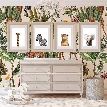 

Cartoon Giraffe Elephant Zebra Landscape Painting Wall Art Printed Wall Pictures Kids Room Decor Posters And Prints
