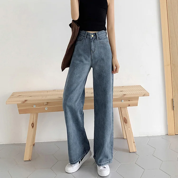 

New Black Blue Women Jeans Summer Thin Relaxed Leisure Jeans Highs Wide Leg Full Length Girl Jeans