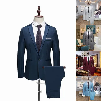 

Wedding Suits Men 2020 Royal Blue Slim Fit Tuxedo Men Formal Business Work Wear Suits 2Pcs Set (Jacket+Pants) Terno Masculino