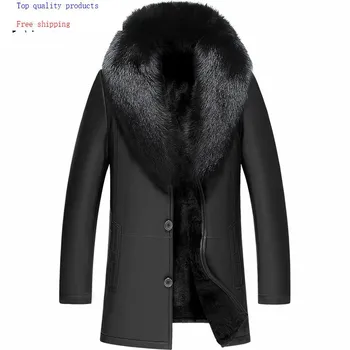 

Winter Sheepskin Leather Jacket Real Natural Rabbit Fur Coat Men Fox Fur Collar Men Jacket Cuero Genuino JF-161879 YY302