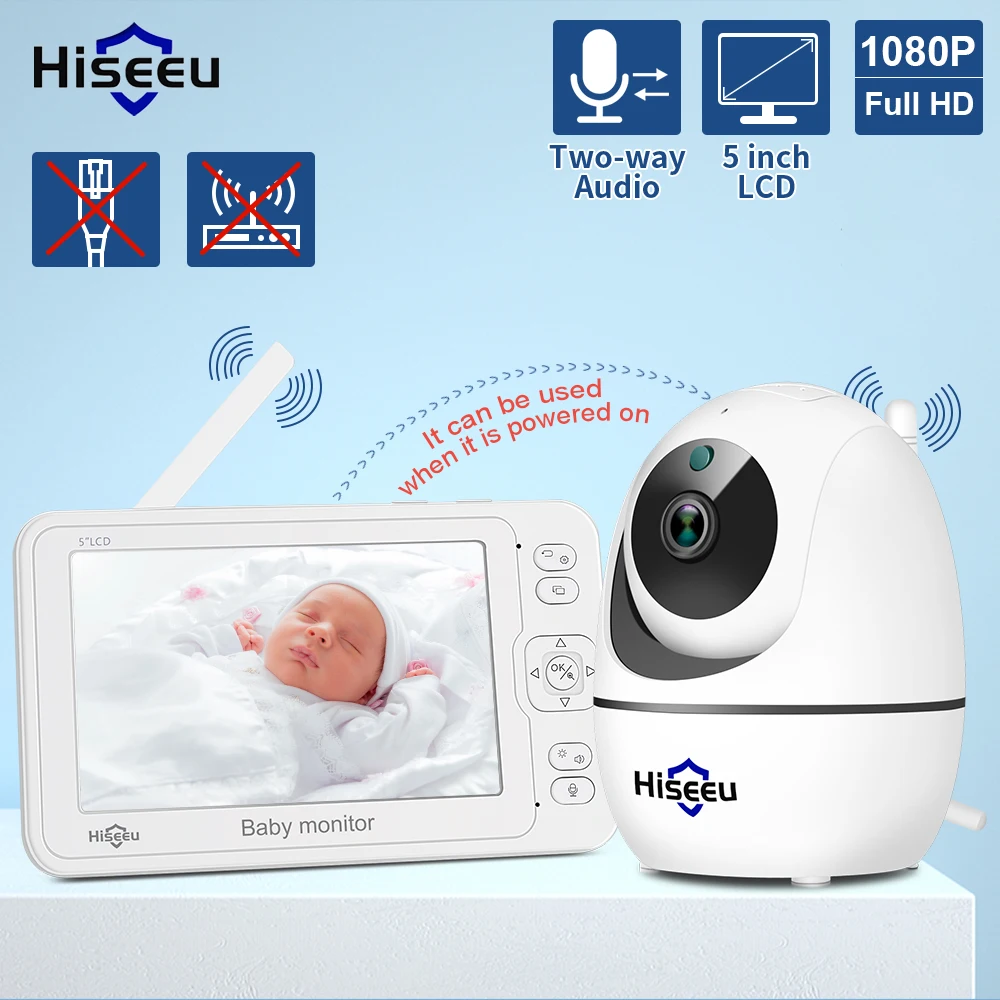 Hiseeu 5 0-дюймовый Детский Монитор 1080P 2-сторонняя аудио беспроводная камера детская