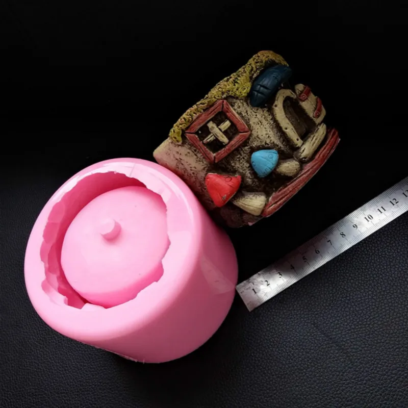 Каменный дом 3d емкость для цементного раствора изготовление силиконовой формы для садовое оформление Diy настольный цементный цветочный горшок плесень
