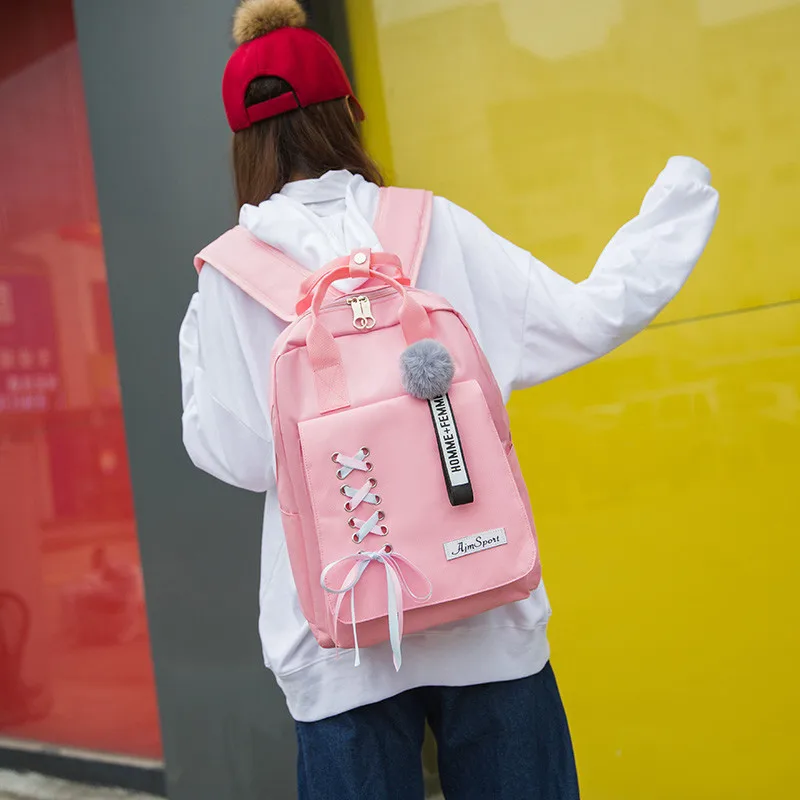 4 шт./компл. ленточная цепь бант письмо Mochila холщовый рюкзак дорожный Рюкзаки для отдыха для девочек-подростков школьный рюкзак