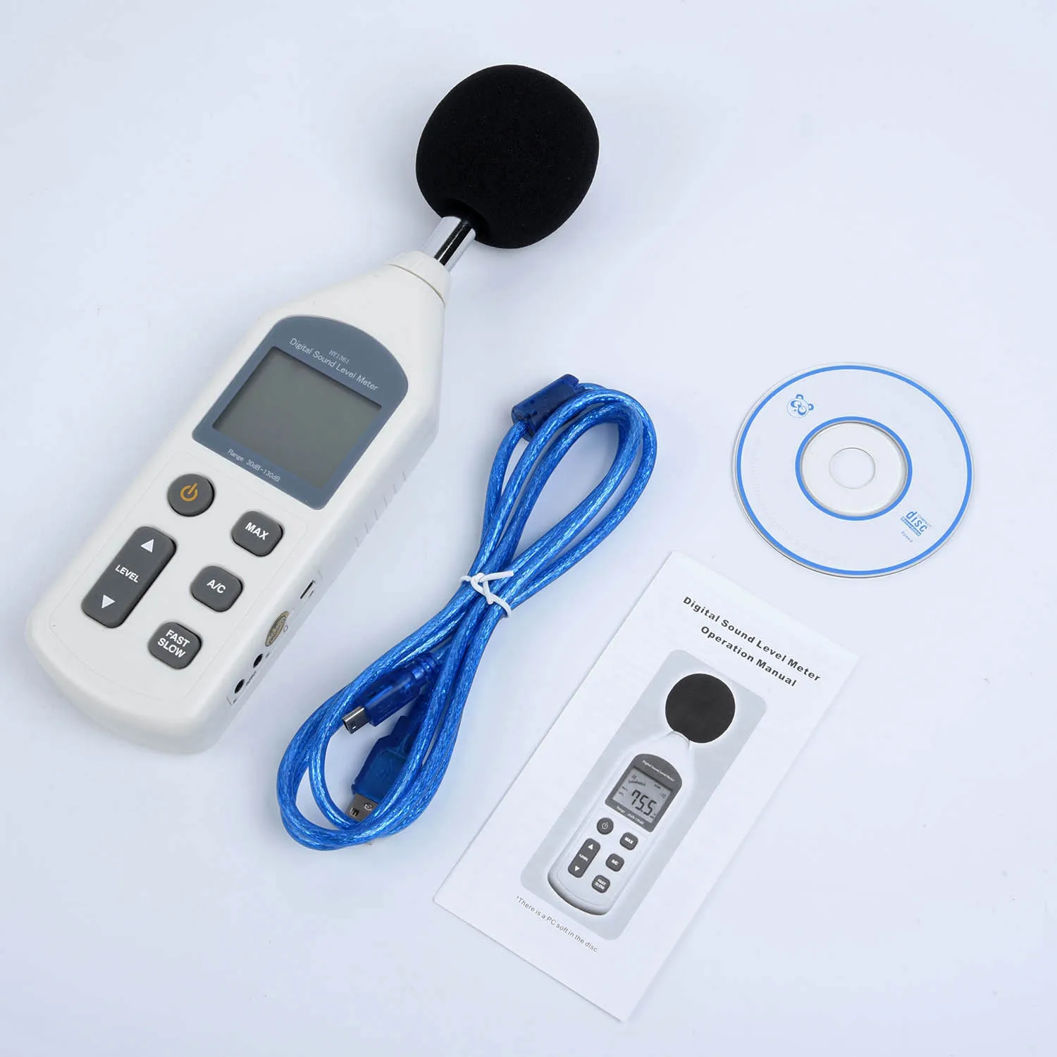 

Digital Sound Level Meter Kit USB Cable Sponge Ball CD Measuring Noise Audio Sound Pressure Tester Monitor
