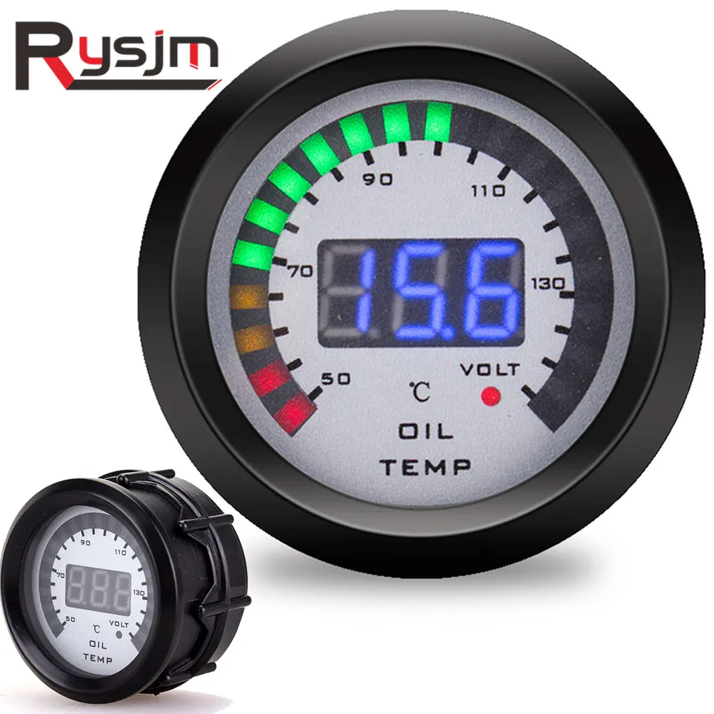 

52mm oil temp gauge 2 In 1 Car Digital ALARM Gauge Pressure Voltmeter Volt meter oil Temperature Gauge oil temperature sensor12v