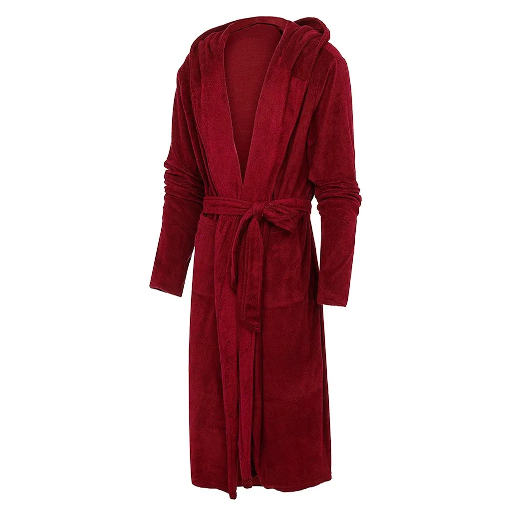 Плюшевый бархатный халат с капюшоном размера плюс, мужской длинный халат с длинным рукавом, зимняя теплая одежда для сна, мужские пижамы, халаты, пеньюар мужской