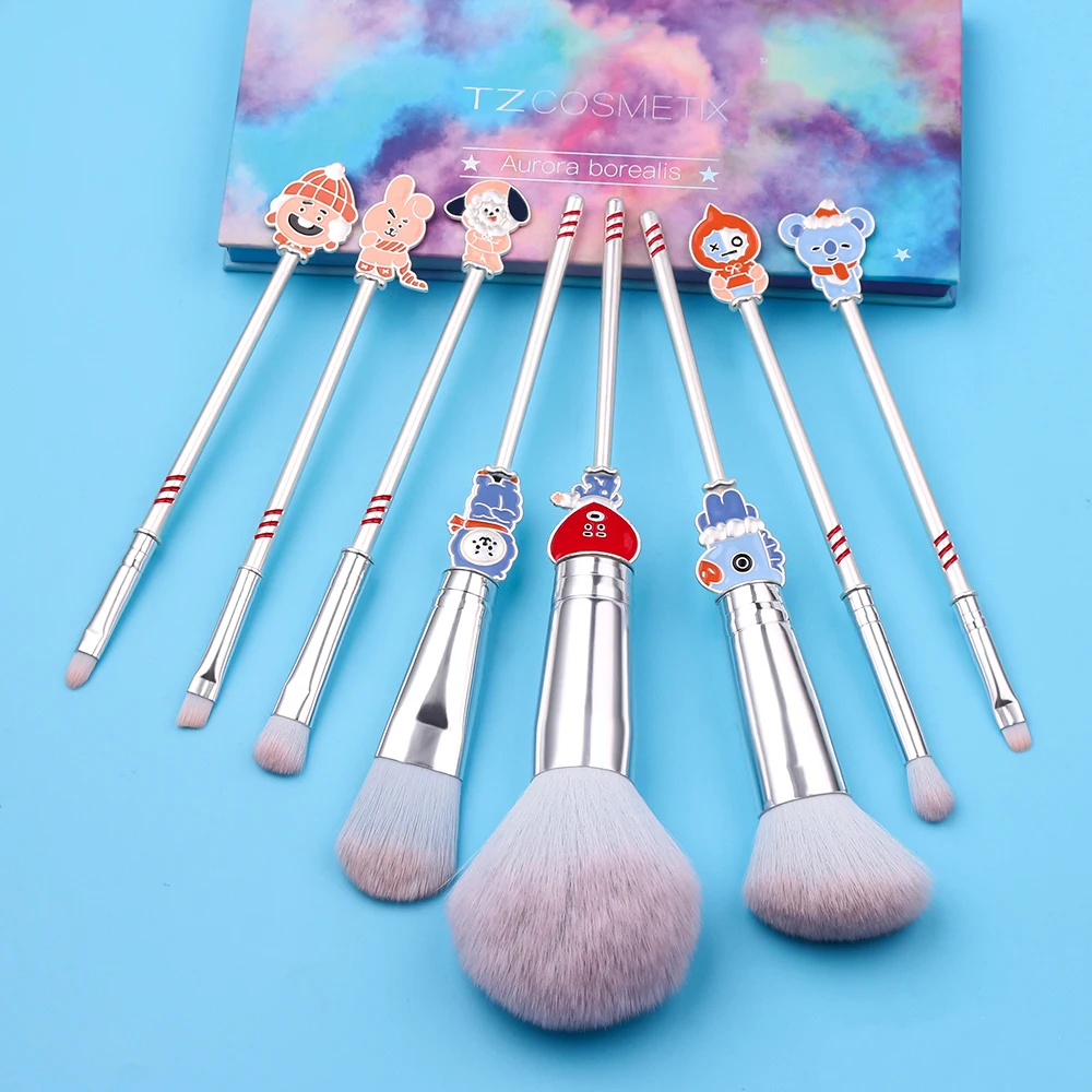 

Popular Cartoon Makeup Brushes Set Matte Silver 8PCS Basic Brush Powder Foundation Blush Eyeshadow Brush brochas maquillaje