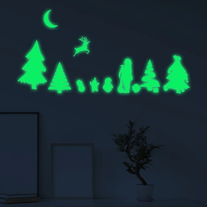 

Tofok Luminous Merry Christmas Snowflake Elk Snowman Wall Sticker For Kids Room Ceiling Window Glass Glow In The Dark Home Decor