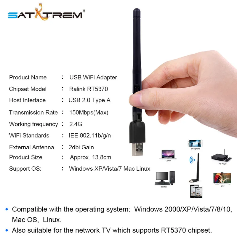 Satxtrem IPS2 150 Мбит/с RT5370 беспроводной USB WiFi адаптер Wifi антенна ключ для Windows Mac