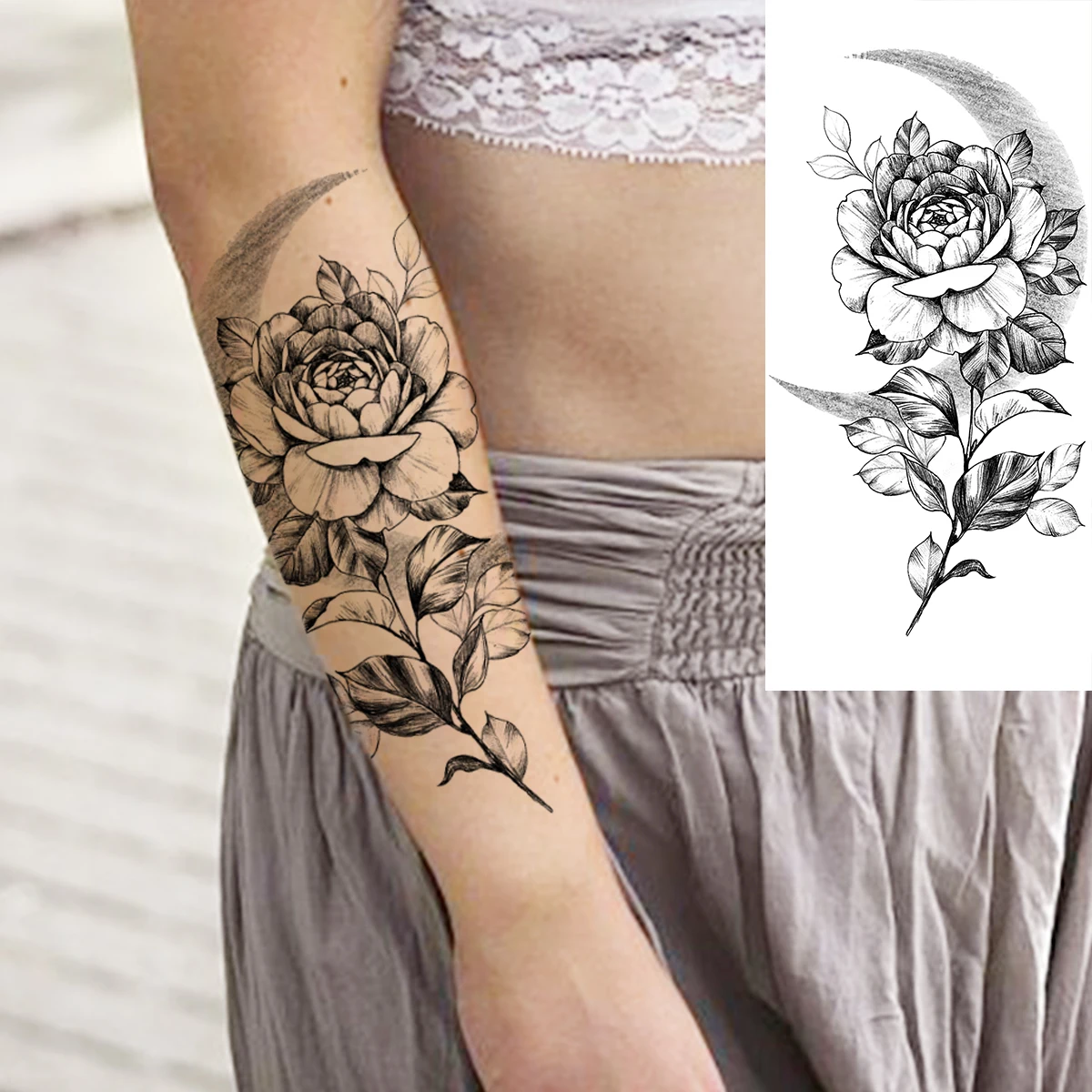 Rose Flower Forearm Waist Temporary Tattoos For Women Adult Girl Peony Moon  Butterfly Fake Tattoo Body Art Washable Tatoos Decal - Temporary Tattoos -  AliExpress