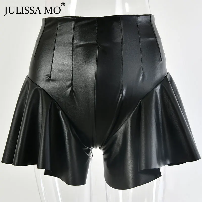 black Julissa mo женские шорты с оборками из искусственной кожи зимние сексуальные свободные широкие шорты с высокой талией черные плиссированные вечерние шорты на молнии feminino - Цвет: black