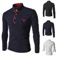 

50% Hot Sales Spring Autumn Plus Size Men Polka Dot Button Down Long Sleeve T-Shirt Slim Top