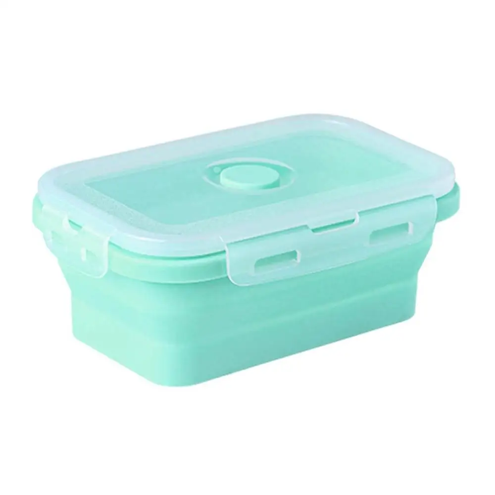 Силиконовые Коробки для обедов складной Портативный коробка чаша бенто Коробки складной Еда контейнер 350/500/800/1200 мл экологически чистые - Цвет: Серебристый