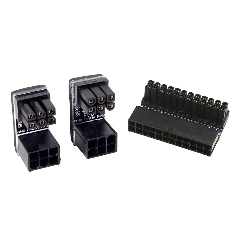 

3 Pcs ATX Adapter: 1 Pcs 24 Pin Female to 24 Pin Male Right Angle Adapter & 2 Pcs 6Pin Female to 6Pin Male 180 Degree Angled Pow