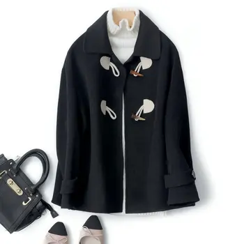 

Bornladies New arrival High Quality Double Sided Cashmere Coat Black color slim soft korean Style Woolen Women's Coat for Winter