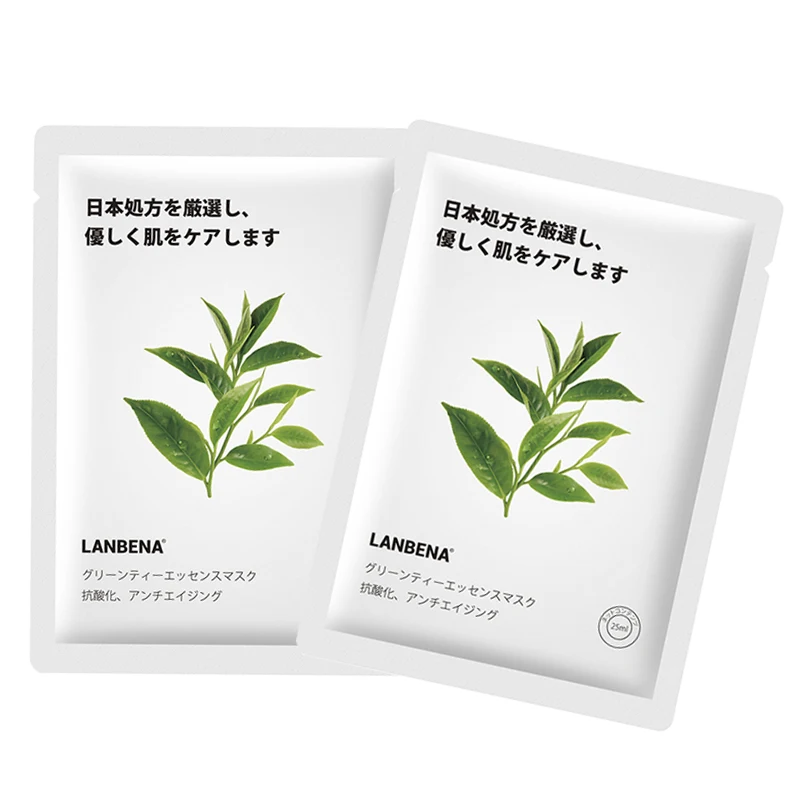 LANBENA уход за кожей шесть фруктов маска для лица гидратация авокадо алоэ зеленый чай вишня цветы оранжевый лист маска для лица - Цвет: green tea 2pcs