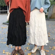 Женская юбка, модная, осенняя, эластичная, высокая талия, шифон, плиссированные юбки, сплошной цвет, дикая, плиссированная юбка