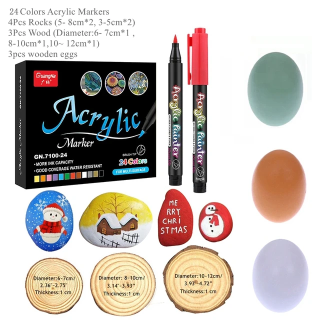 36 Colors Acrylic Paint Pens Acrylic Brush Marker Pens for Rock Painting, Stone, Ceramic, Glass, Wood, Canvas ,DIY Card Making. 24 Colors set B