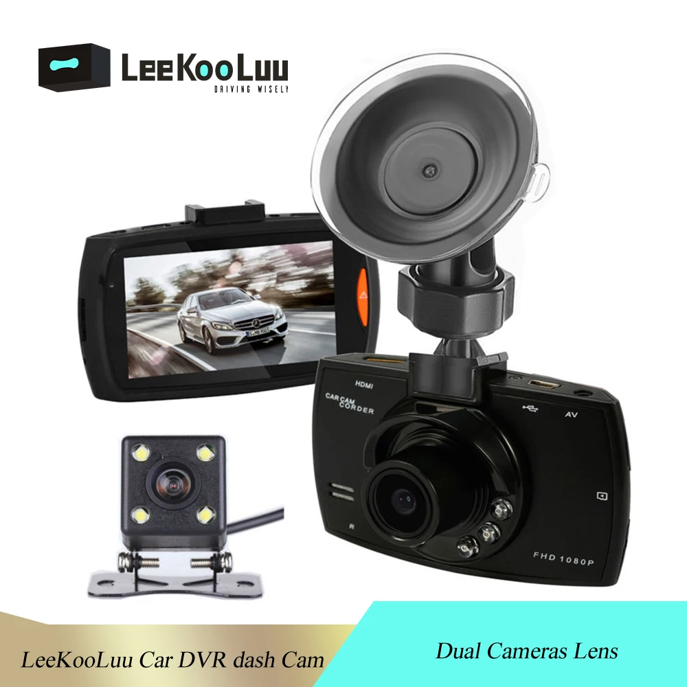 LeeKooLuu Автомобильный видеорегистратор Dash Cam2." Full HD 1080P рекордер Видео g-сенсор ночное видение двойной объектив с камерой заднего вида DashCam DVRS