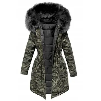 

Cotton Padded Jacket Camouflage Parka Women Long Overcoats Winter Warm Thick Female Casual Military Fur Tops Jackets Coats 2019