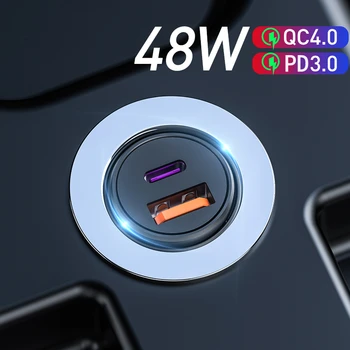 Cargador de coche de carga rápida QC PD 4,0 3,0, de 48W, USB tipo C, para iPhone 12, 11 Pro Max, Mini, Xiaomi, Huawei, Samsung S10, 9 1