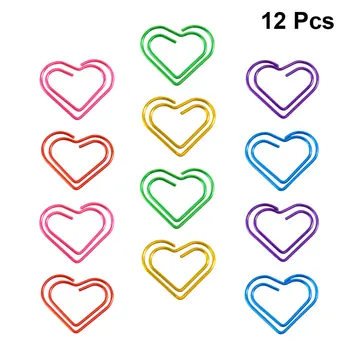 

12pcs Paper Clips Metal Heart-shaped Creative Colorful Paper Clips Paperclip Bookmark Paper Clips for Home School Office