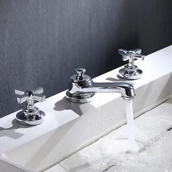

Hot Cold Water Widespread Bathroom Toilet Faucet with Double Handles 3 Holes Brass Water Faucet