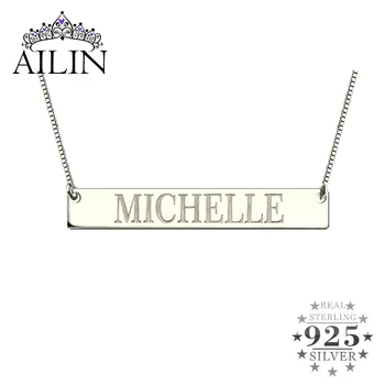

AILIN 2020 Custom Fine Necklace 925 Sterling Silver Bar Name Necklace Women Men Nameplate Lovers Friends Gifts Pendant Jewelry