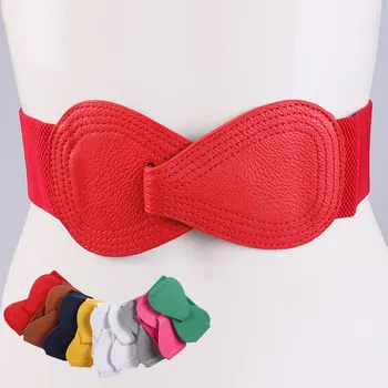 

New Red Black White Corset Belt Waist Belt Bowknot Leather Casual Wide Belt Solid Color Elastic Wide Hook Belt Bow Waistband