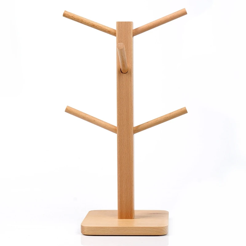 Mug Rack Tree, Removable Bamboo Mug Stand, Storage Coffee Tea Cup Organizer Hanger Holder with 6 Hooks