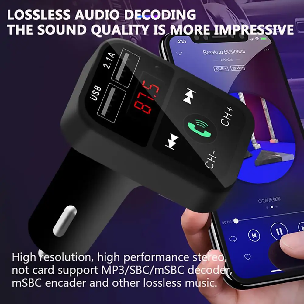 Автомобильный комплект громкой связи беспроводной Bluetooth fm-передатчик ЖК MP3-плеер USB зарядное устройство 2.1A автомобильный двойной USB Быстрый автомобильный аксессуар