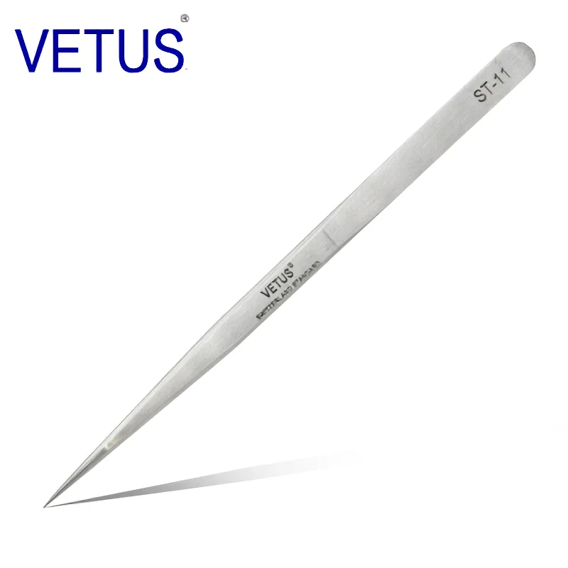 Eyelash Tweezers Nail Art Tweezers VETUS ST-11 (140mm) High Precision Tweezers Stainless Steel Non-magnetic Acid-proof Pincers Eyelashes Beauty Manicure Tools