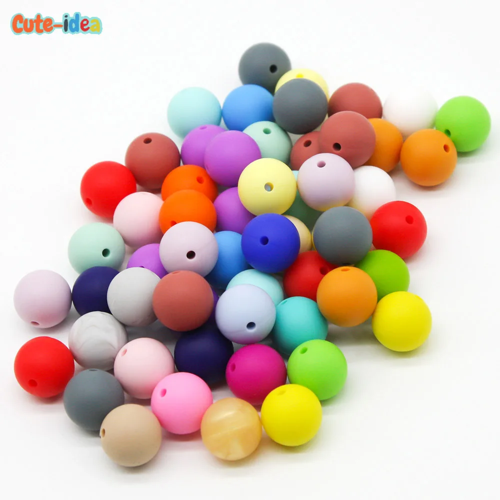 

Cute-idea Round Silicone Beads 15mm 500pc Baby Teether Safe Chewable Teething Materials For Pacifier Chain Toys Nursing Bracelet