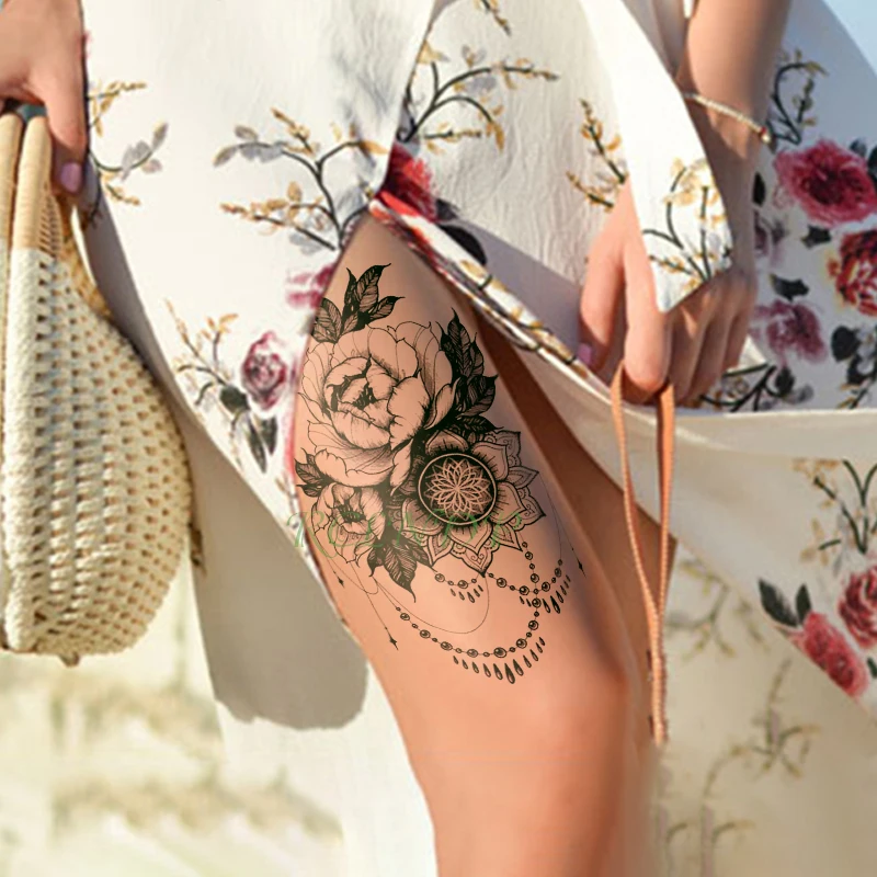 

Waterproof Temporary Tattoo Sticker Rose Flower Pearl Tatto on Leg Arm Back Tattos Flash Tatoo Fake Tattoos for Girl Men Women