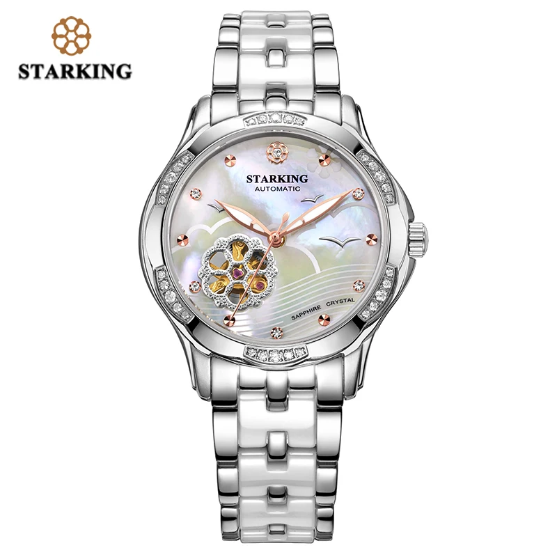 AL0231SC11 STARKING, 34 мм, автоматические женские часы, розовое золото, стальной чехол, модные нарядные часы, сапфировые часы со скелетом, женские механические наручные часы - Цвет: AL0231SC11