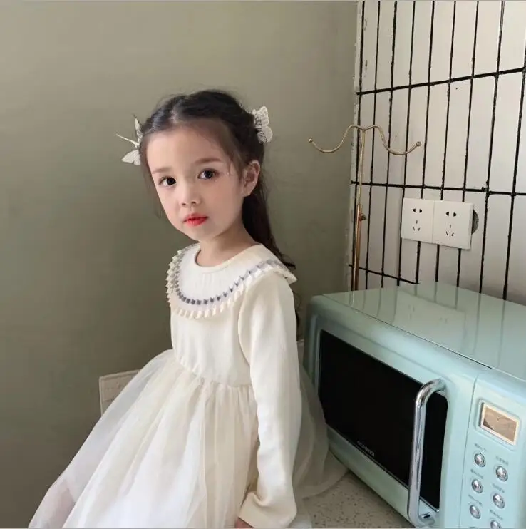 Новое платье принцессы для девочек, модные весенние платья для девочек 3-8 лет, C563 - Цвет: Бежевый