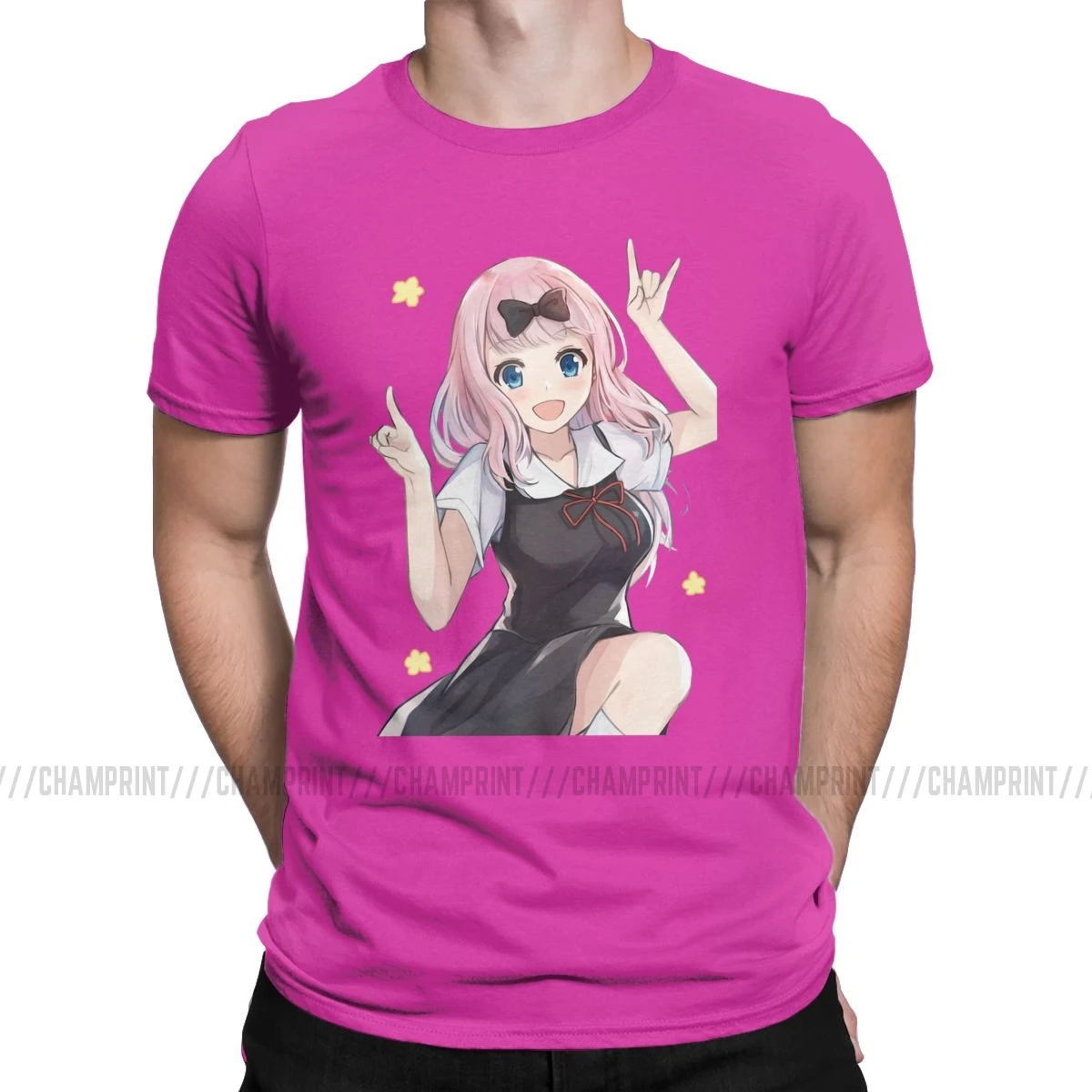 Humor Cute Fujiwara Chika Kaguya Sama Love Is War футболки с аниме рисунком футболки с короткими рукавами одежда с графическим принтом - Цвет: Фуксия