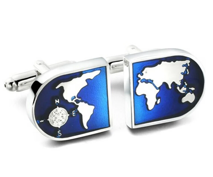 Free Shipping Men's Fashion Cufflinks Globe Design Blue Color Quality Copper Cuff Links Wholesale&ampretail | Украшения и