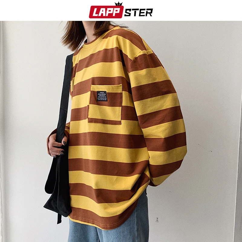 LAPPSTER Мужская негабаритная Футболка Harajuku с длинным рукавом Осень Мужская Уличная мода винтажные футболки пара хип хоп одежда