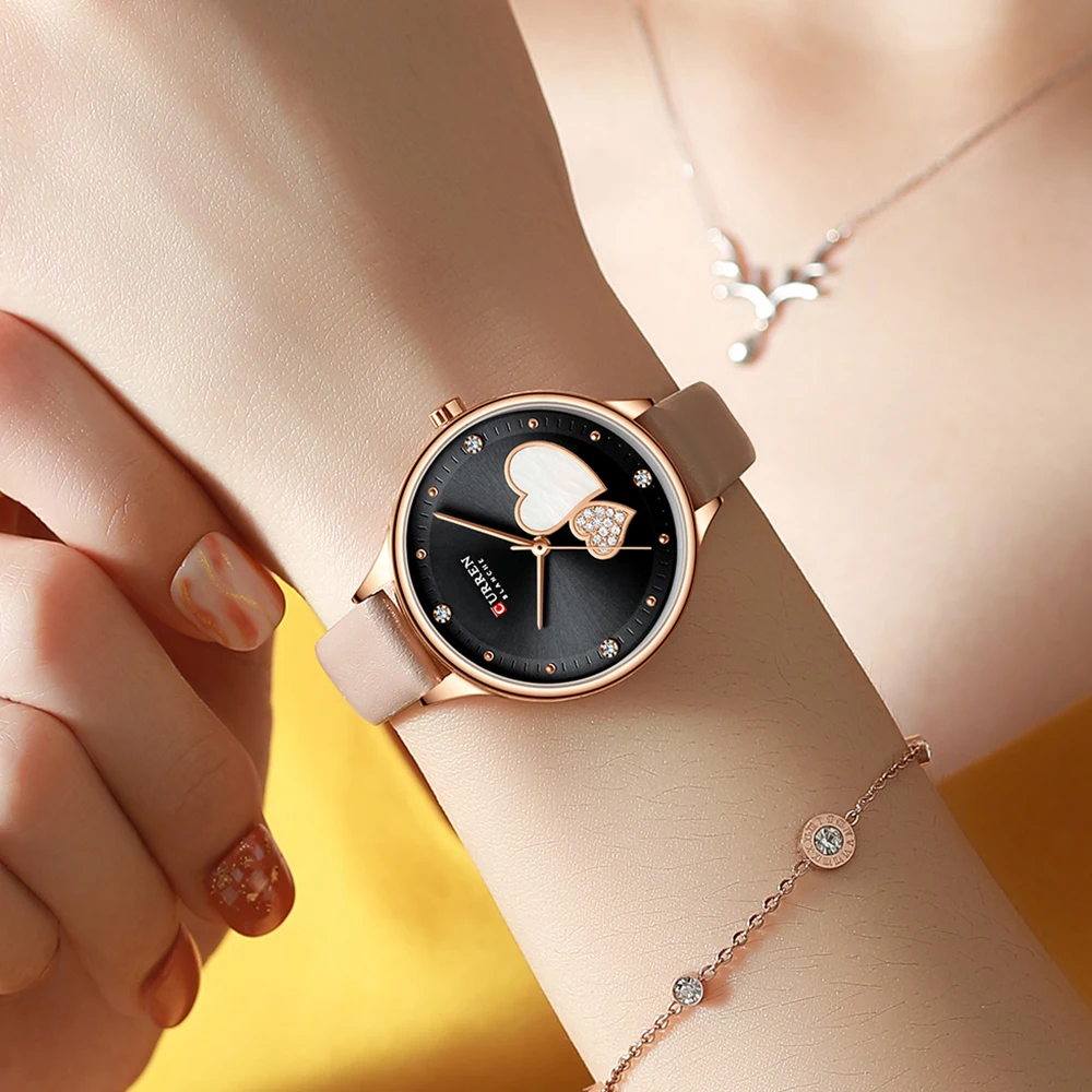 CURREN Women's Watches Top Brand Luxury Quartz Leather Wristwatch with Rhinestone Elegant Thin Clock for Female 6