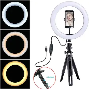 

Ring fill Light 10inch With Tripod Stand Holder Cell Phone Holder USB 3 Modes LED Light For recording video shooting makeup #507