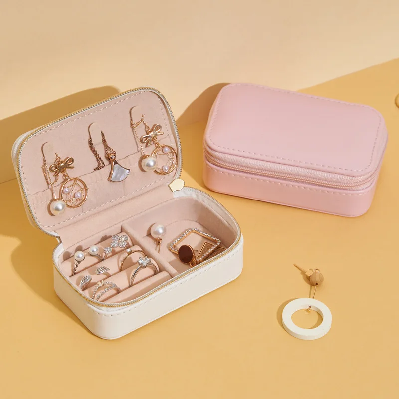 Bolsa de joyería de lujo de moda, caja de almacenamiento de joyas portátil de viaje, caja de almacenamiento de joyas de cuero para pendientes