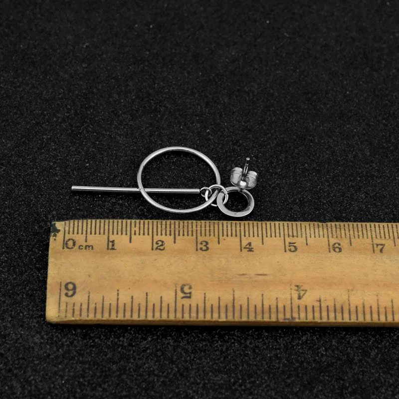 Korea KPOP Stainless Steel Earrings Urban Rapper Punk Stud Earring Round Bar Circle Ear Clip Boys Girls Rock Grunge New Jewelry