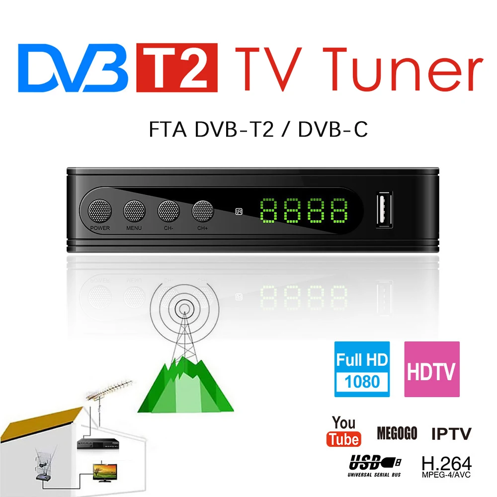 Цифровой ТВ тюнер DVB T2 TDT TV приемник Wi Fi Full HD DVBT2 C приставка T H.264 Youtube IP