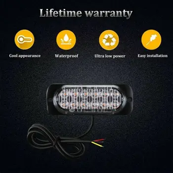 

4pcs Red 12 LED Car Truck Emergency Beacon Warning Hazard Strobe Flash Light Bar Car Strobe Flash Lights Protection Pad